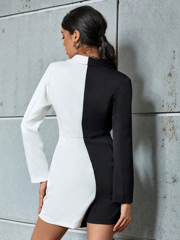 Eilly Bazar Two Tone Shawl Collar Romper