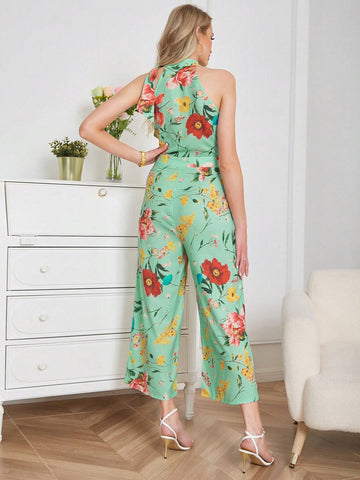 Eilly Bazar Floral Print Halter Neck Jumpsuit