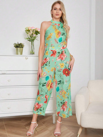 Eilly Bazar Floral Print Halter Neck Jumpsuit