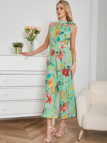 Eilly Bazar Floral Print Halter Neck Jumpsuit