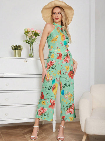 Eilly Bazar Floral Print Halter Neck Jumpsuit