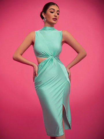 Eilly Bazar Women's Solid Color Sleeveless Pleated Dress For Daily Wear