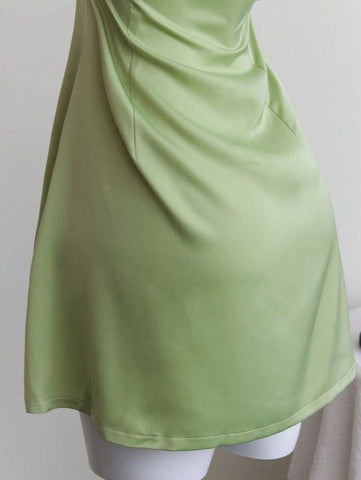 Elamini Green Lace Trim Backless Mini Halter Dress, Sexy