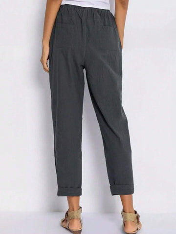 Elastic Waist Rolled Hem Pants