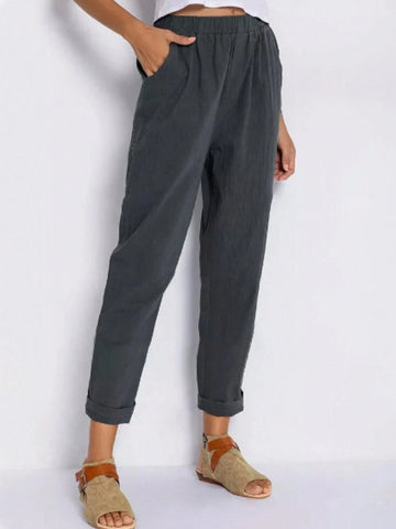 Elastic Waist Rolled Hem Pants