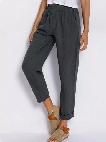 Elastic Waist Rolled Hem Pants