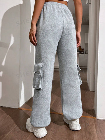 Elastic Waist Seam Detail Flap Pocket Side Sweatpants
