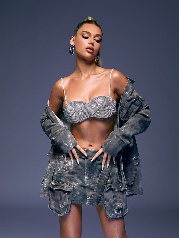 Eldora Pocket Zipper Denim Mini Skirt