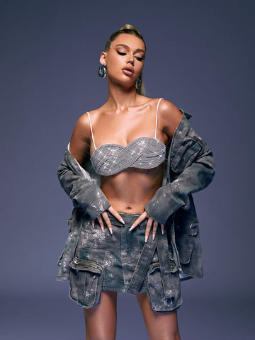 Eldora Pocket Zipper Denim Mini Skirt