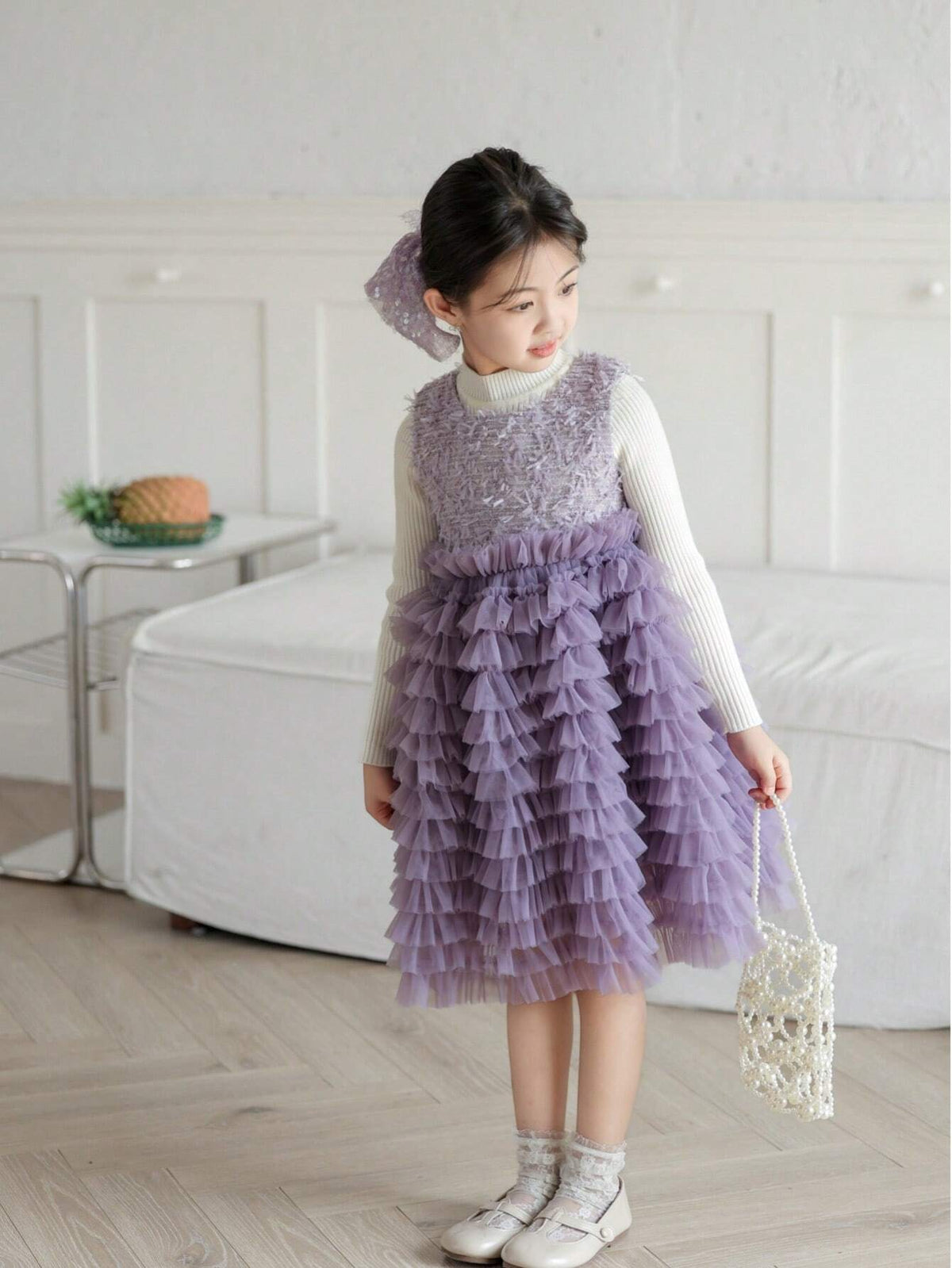 Elegance Plaid Tweed Sleeveless Vest Dress Three-Dimensional Multi-Layer Cake Gauze Dress Girl Birthday Autumn Winter