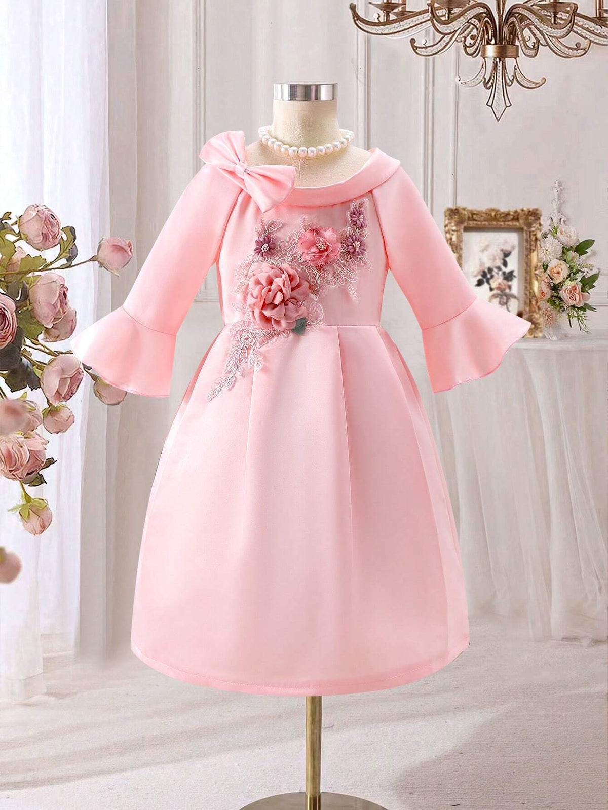 Elegant And Gorgeous Bell Sleeve Party Dress For Little Girls