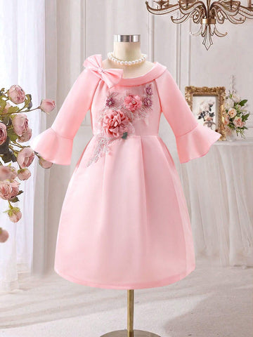Elegant And Gorgeous Bell Sleeve Party Dress For Little Girls