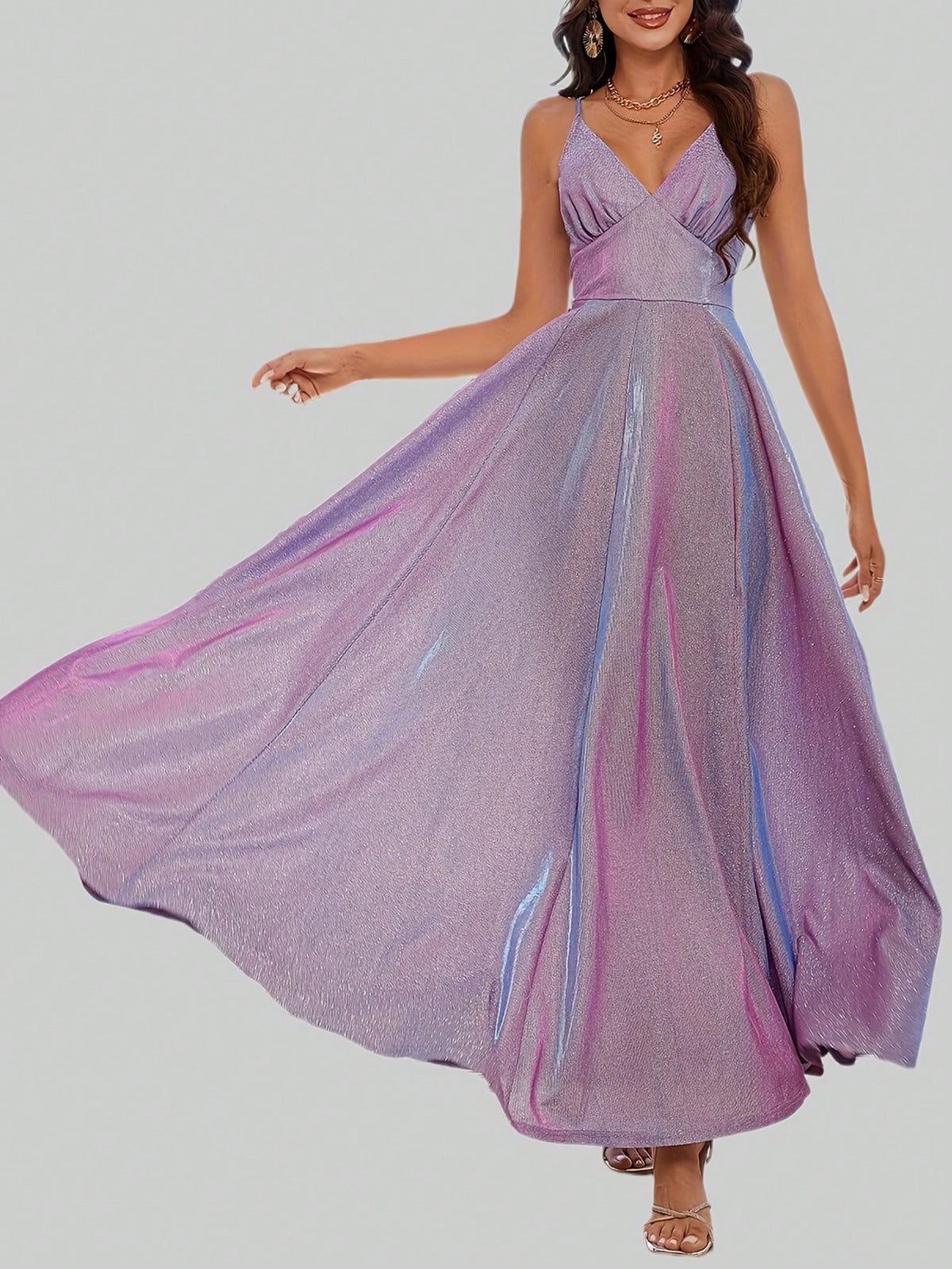 Elegant And Graceful Long, Flowy Bridesmaid Dress With Spaghetti Straps