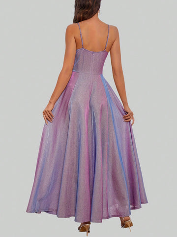 Elegant And Graceful Long, Flowy Bridesmaid Dress With Spaghetti Straps