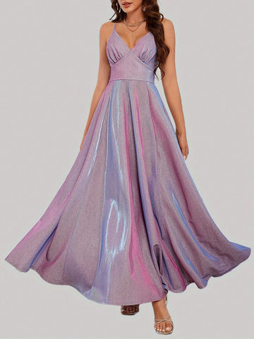 Elegant And Graceful Long, Flowy Bridesmaid Dress With Spaghetti Straps