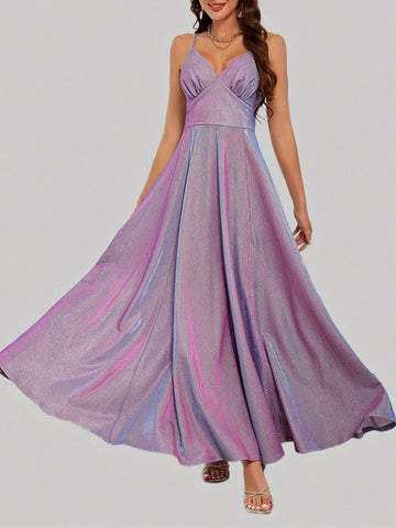 Elegant And Graceful Long, Flowy Bridesmaid Dress With Spaghetti Straps