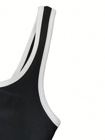 Elegant And Simple Color-Blocked Tight Jumpsuit With Bordered Edges For Summer