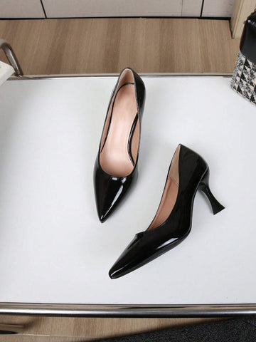 Elegant And Versatile Women\ High-Heeled Shoes, Single Shoes, Pointed Toe, Thin Heel, Sexy Black Soft Leather Work Shoes