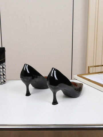 Elegant And Versatile Women\ High-Heeled Shoes, Single Shoes, Pointed Toe, Thin Heel, Sexy Black Soft Leather Work Shoes