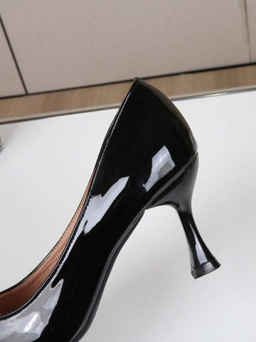 Elegant And Versatile Women\ High-Heeled Shoes, Single Shoes, Pointed Toe, Thin Heel, Sexy Black Soft Leather Work Shoes