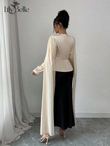 Elegant Apricot Color 2 In 1 A-Line Waist Women's Shirt