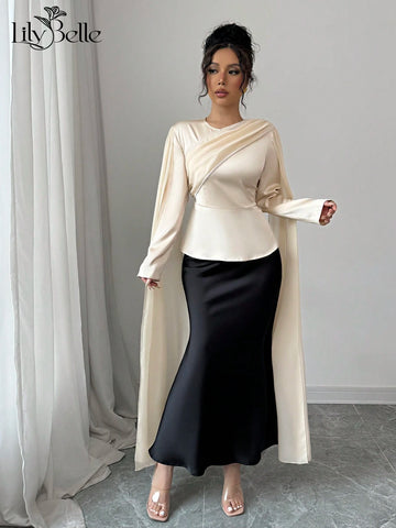 Elegant Apricot Color 2 In 1 A-Line Waist Women's Shirt