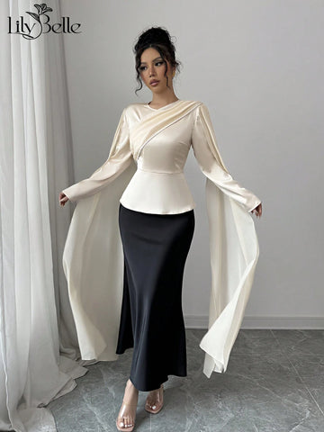 Elegant Apricot Color 2 In 1 A-Line Waist Women's Shirt