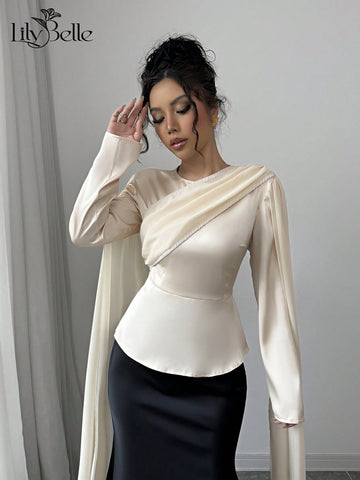 Elegant Apricot Color 2 In 1 A-Line Waist Women's Shirt
