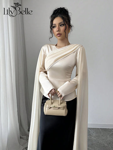 Elegant Apricot Color 2 In 1 A-Line Waist Women's Shirt