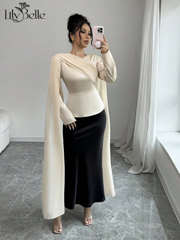 Elegant Apricot Color 2 In 1 A-Line Waist Women's Shirt