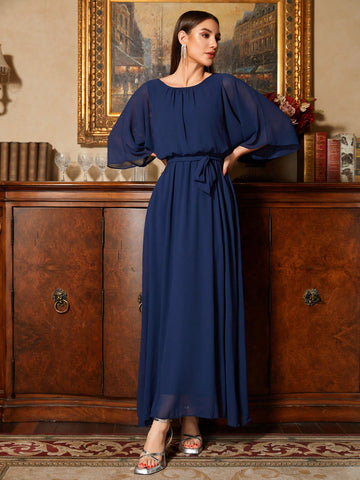 Elegant Blue Chiffon Mother Of The Bride Dress For Wedding Party