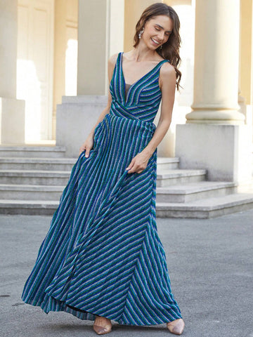 Elegant Blue Deep V-Neck Prom Dresses Long Zip Back A-Line Pleated Sparkly Formal Evening Gowns Bule And Green Cocktail Party Gowns For Teens Wome Mother Of The Bridal Dresses Long