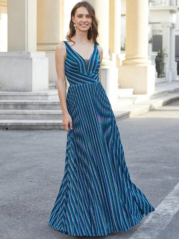 Elegant Blue Deep V-Neck Prom Dresses Long Zip Back A-Line Pleated Sparkly Formal Evening Gowns Bule And Green Cocktail Party Gowns For Teens Wome Mother Of The Bridal Dresses Long