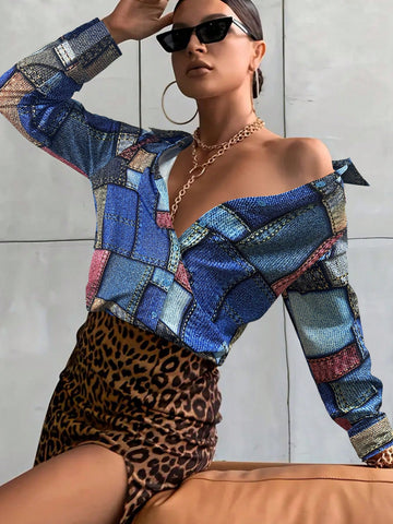 Elegant Design Tie-Dye Long Sleeve Blouse For Women