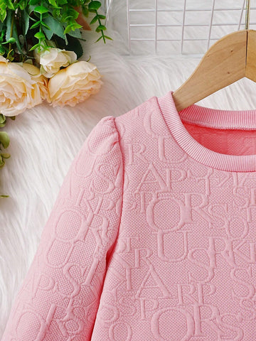 Elegant Fashion Minimalist Retro Pink Jacquard Girls Mesh Long Sleeve Dress