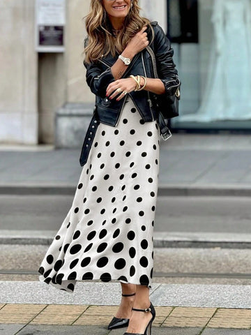 Elegant Fashion Spring And Summer White Gradient Polka Dot Print, Casual And Elegant Comfortable Street Vacation, 2025 New Listing Bustier Skirt