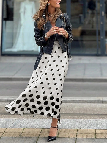Elegant Fashion Spring And Summer White Gradient Polka Dot Print, Casual And Elegant Comfortable Street Vacation, 2025 New Listing Bustier Skirt