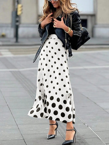 Elegant Fashion Spring And Summer White Gradient Polka Dot Print, Casual And Elegant Comfortable Street Vacation, 2025 New Listing Bustier Skirt