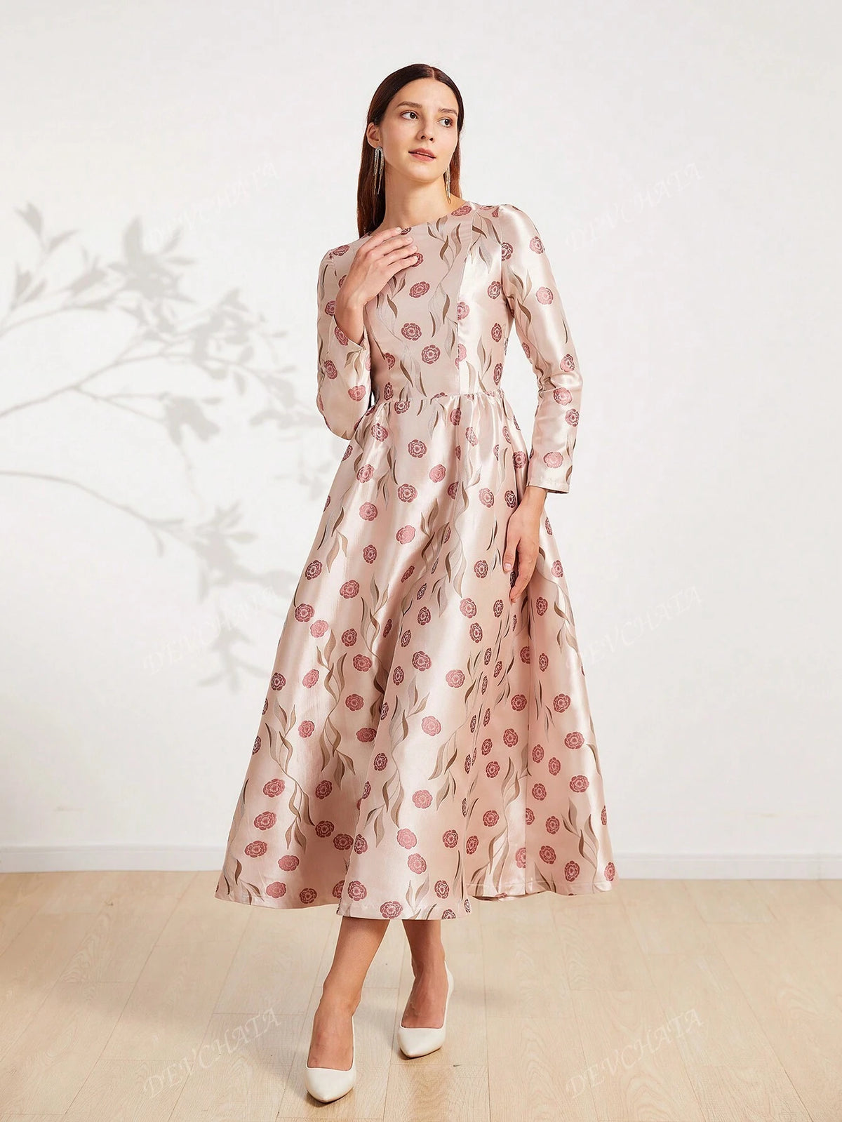 Elegant Floral Embroidered Formal Gown Dress For Women