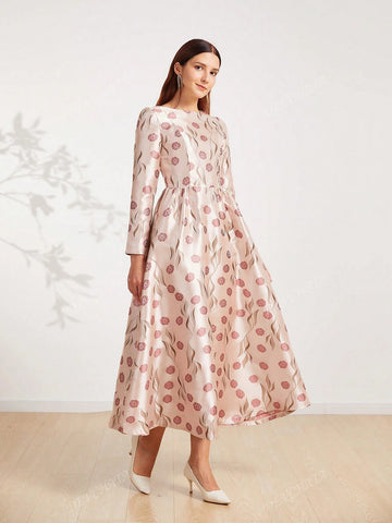 Elegant Floral Embroidered Formal Gown Dress For Women