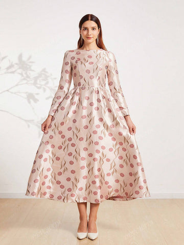 Elegant Floral Embroidered Formal Gown Dress For Women