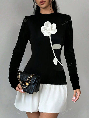 Elegant Floral Patchwork Fitted Romantic Dress For Women, Autumn