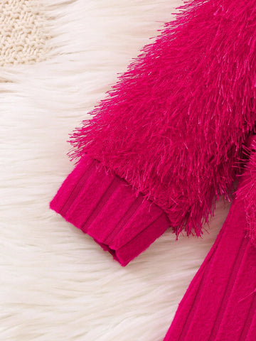 Elegant Fringe Decor Bodycon Ribbed Dress For Young Girl, Magenta, Suitable For Daily Wear In Spring & Autumn