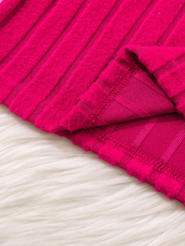 Elegant Fringe Decor Bodycon Ribbed Dress For Young Girl, Magenta, Suitable For Daily Wear In Spring & Autumn