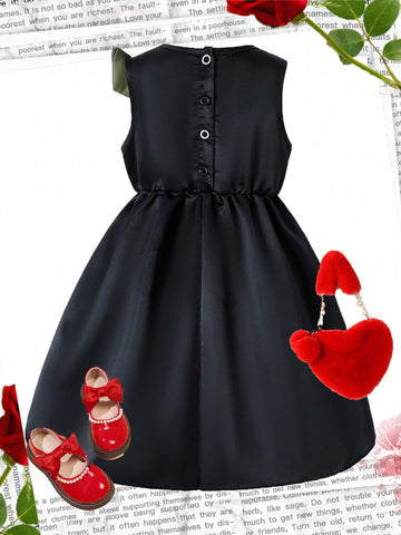 Elegant Girls Tiered Rose Applique Party Dress, Occasion Wear For Birthday, Performance, Hosting, Princess Style