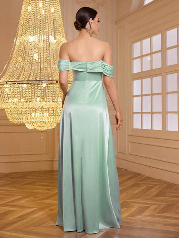 Elegant High-End Off Shoulder Solid Color Bridesmaid Evening Gown For Women
