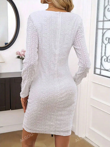 Elegant Lace Long Sleeve Midi Dress For Office Wear