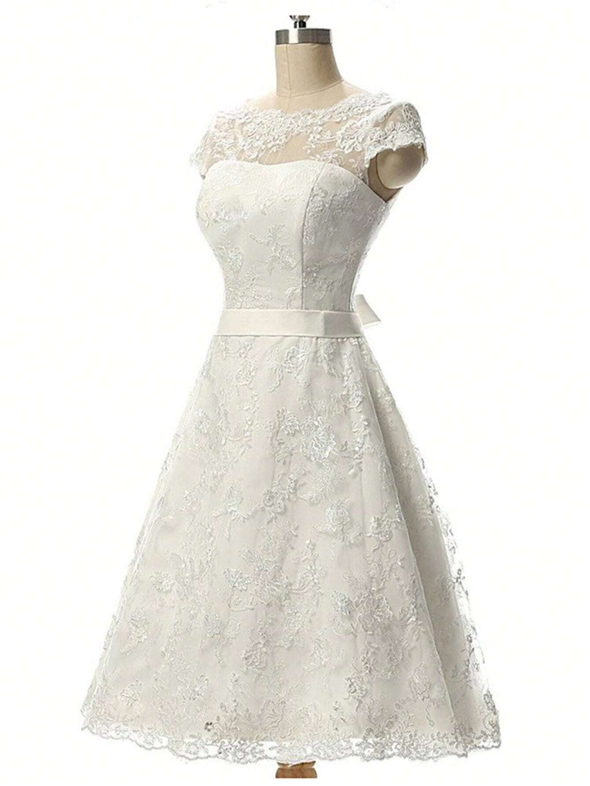 Elegant Lace Patchwork Wedding Dress With Waist Closure