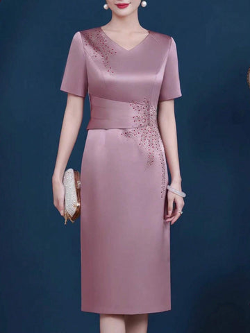 Elegant Mother Of The Bride Short Sleeve V-Neck Formal Dress