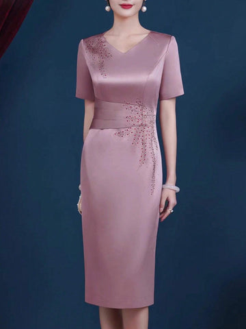 Elegant Mother Of The Bride Short Sleeve V-Neck Formal Dress